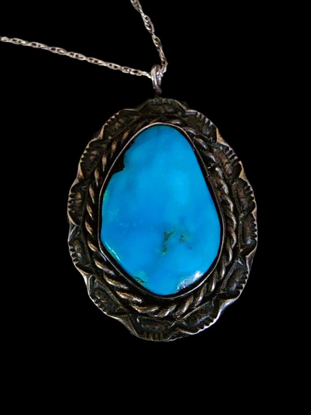 VTG 1950s Old Pawn Sterling Silver Turquoise Pendant Necklace 925 Southwestern